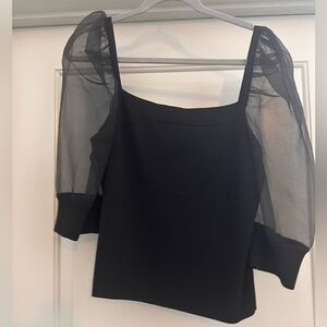 Mesh sleeve, square neck sweater